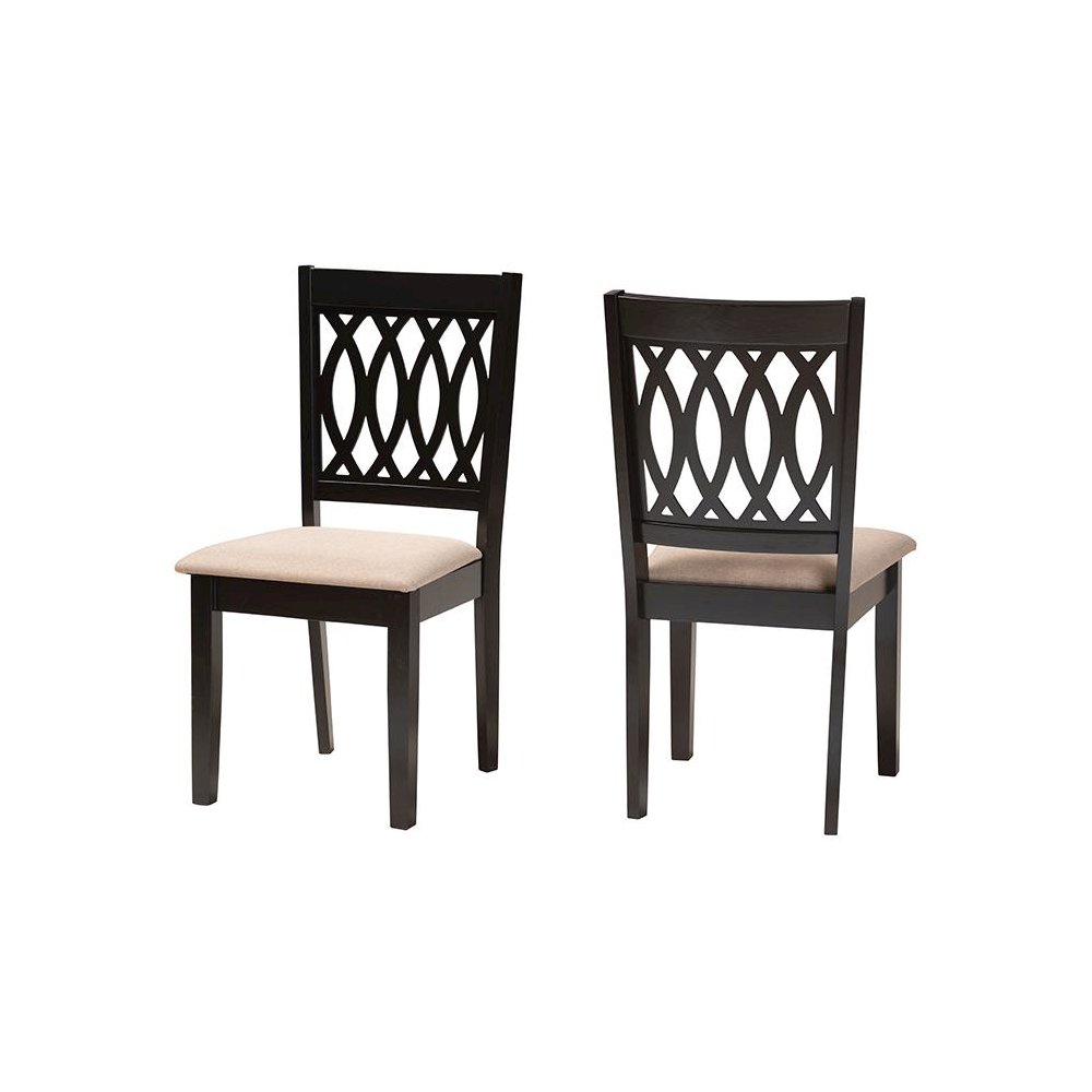 Florencia Modern Beige Fabric and Espresso Brown Finished Wood Dining Chair. Picture 1