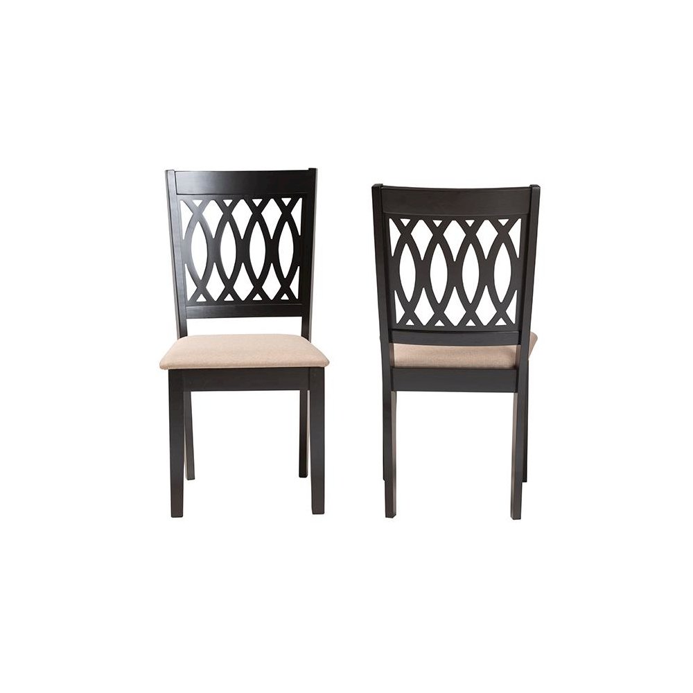 Florencia Modern Beige Fabric and Espresso Brown Finished Wood Dining Chair. Picture 2