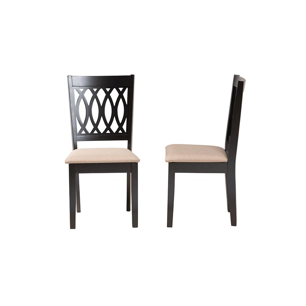 Florencia Modern Beige Fabric and Espresso Brown Finished Wood Dining Chair. Picture 3