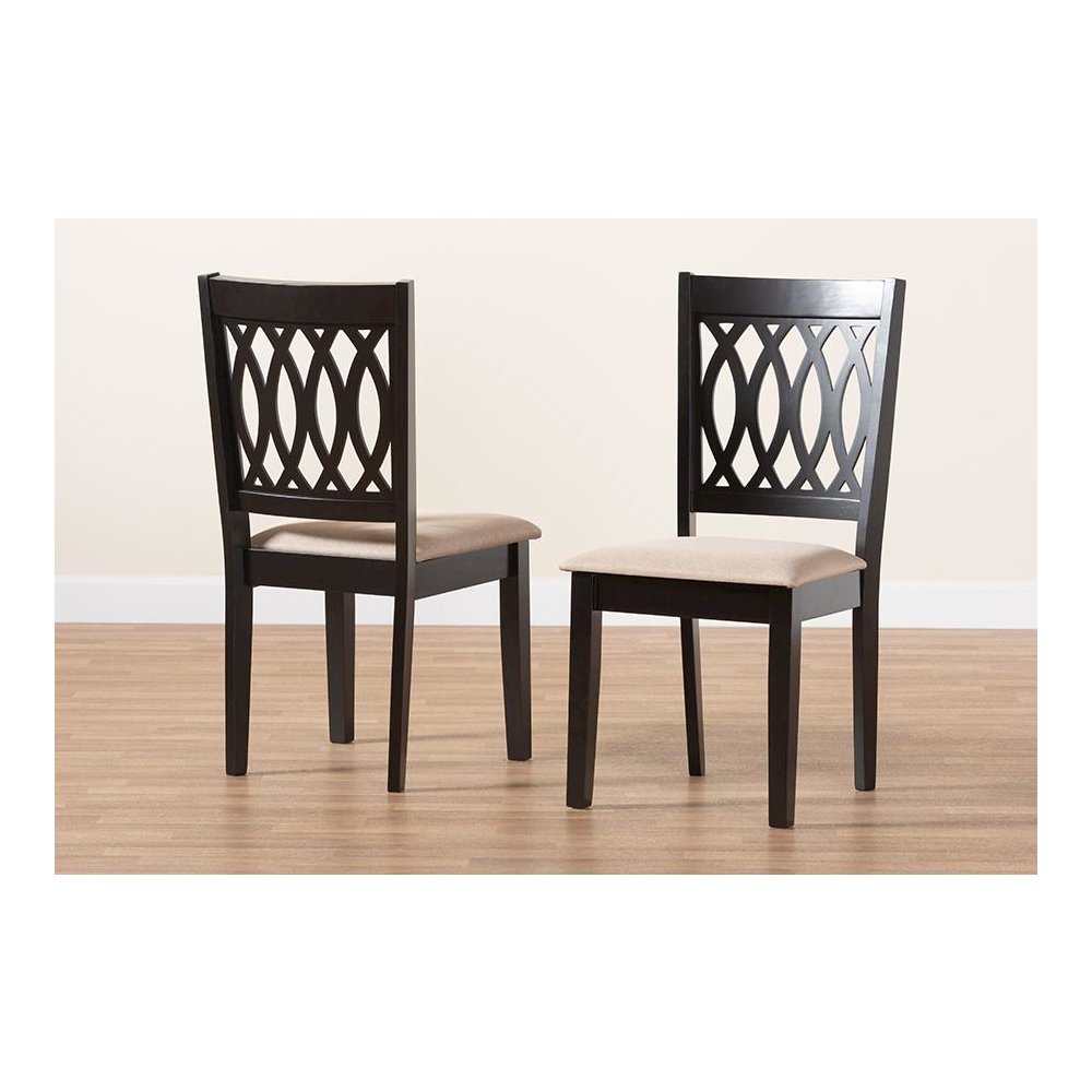 Florencia Modern Beige Fabric and Espresso Brown Finished Wood Dining Chair. Picture 8