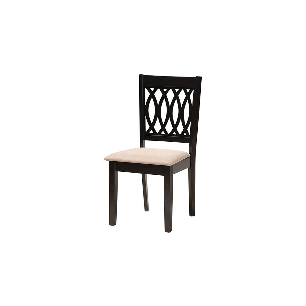 Beige Fabric and Espresso Brown Finished Wood 5-Piece Dining Set. Picture 2