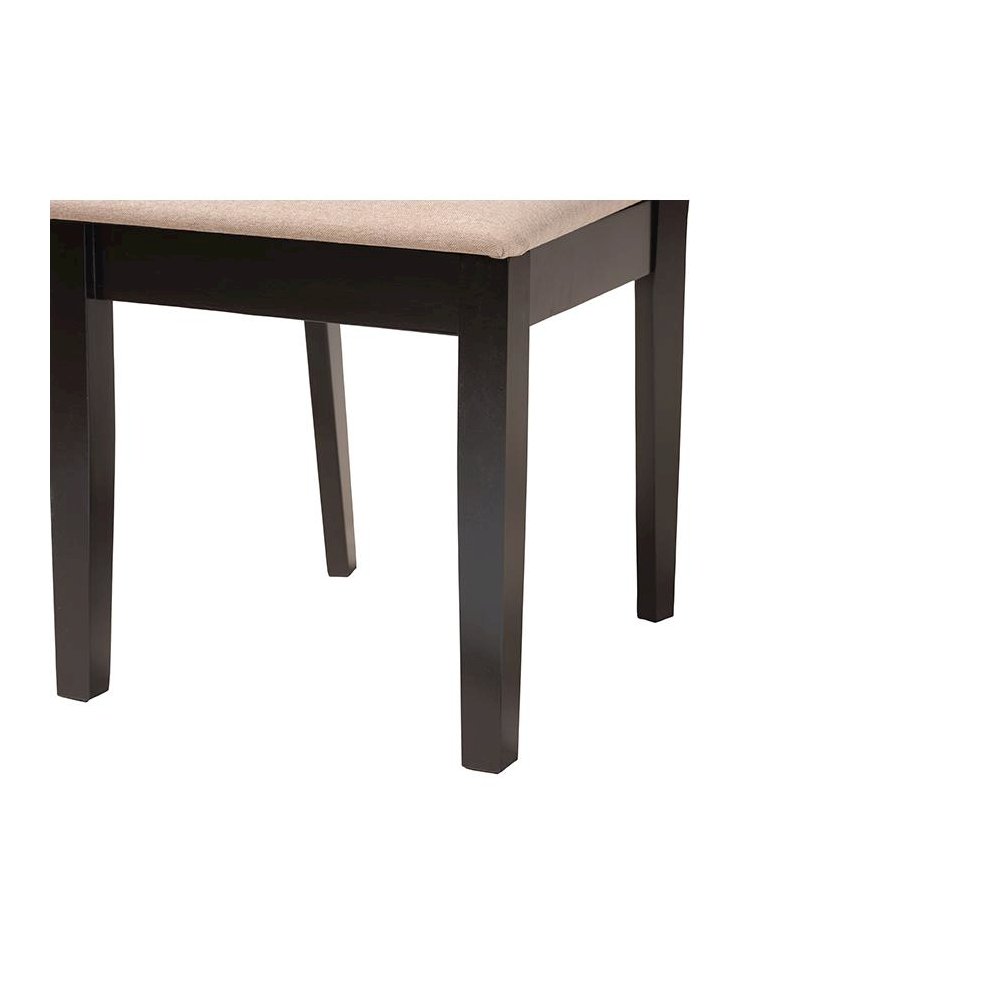 Beige Fabric and Espresso Brown Finished Wood 5-Piece Dining Set. Picture 6