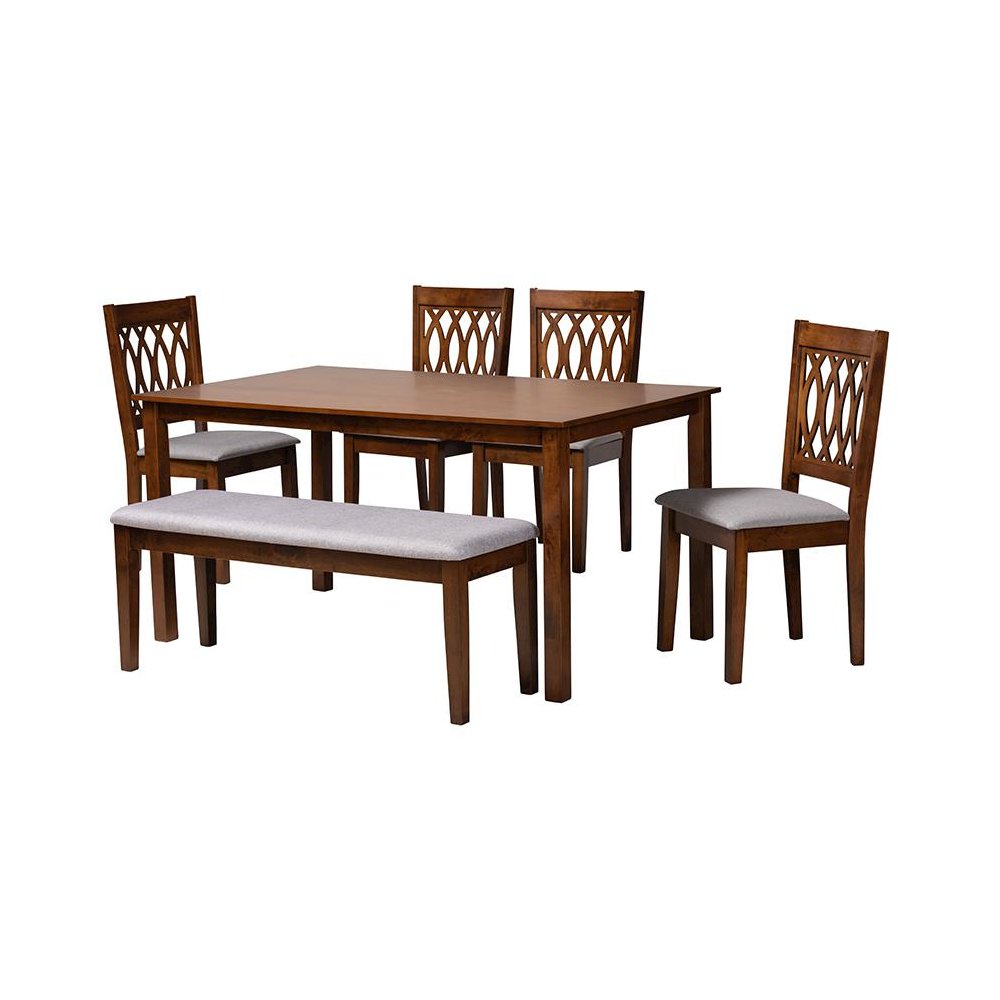 Florencia Modern Grey Fabric and Walnut Brown Finished Wood 6-Piece Dining Set. Picture 1