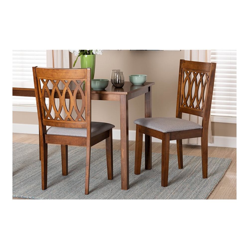 Florencia Modern Grey Fabric and Walnut Brown Finished Wood Dining Chair. Picture 7