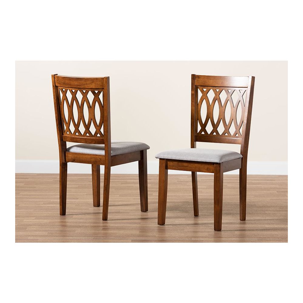 Florencia Modern Grey Fabric and Walnut Brown Finished Wood Dining Chair. Picture 8