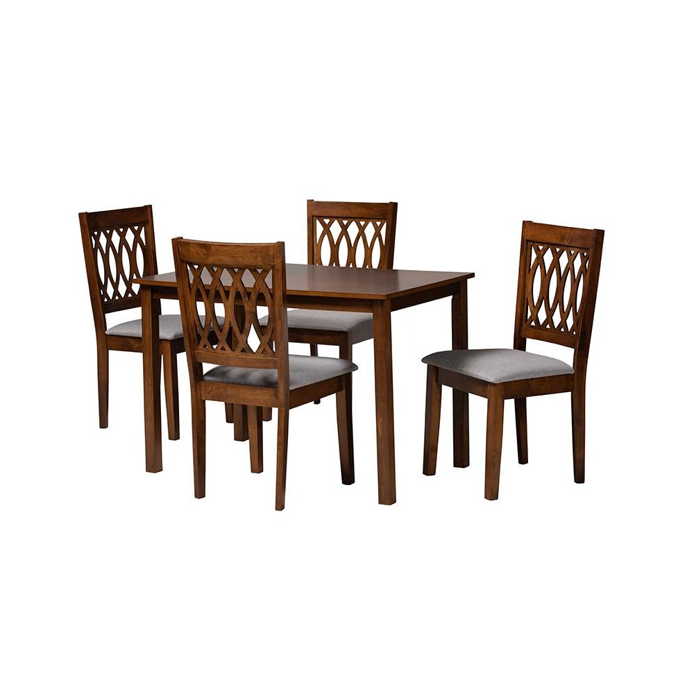 Florencia Modern Grey Fabric and Walnut Brown Finished Wood 5-Piece Dining Set. Picture 1