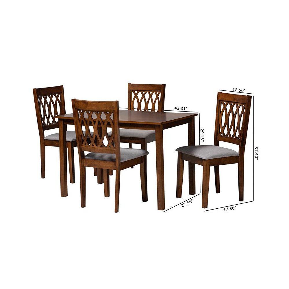 Florencia Modern Grey Fabric and Walnut Brown Finished Wood 5-Piece Dining Set. Picture 10