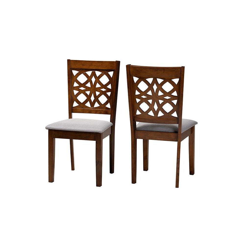 Grey Fabric and Walnut Brown Finished Wood 2-Piece Dining Chair Set. Picture 1