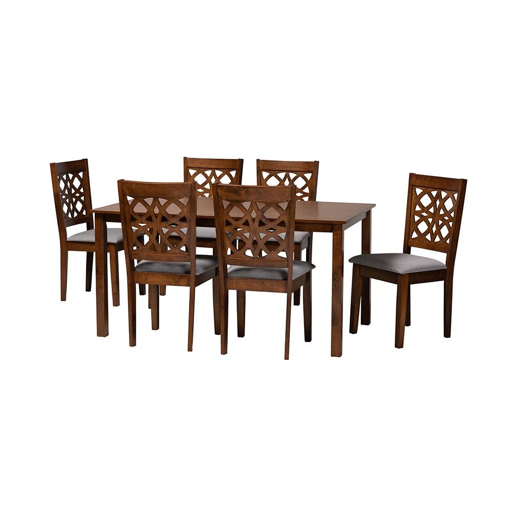 Abigail Modern Grey Fabric and Walnut Brown Finished Wood 7-Piece Dining Set. Picture 1