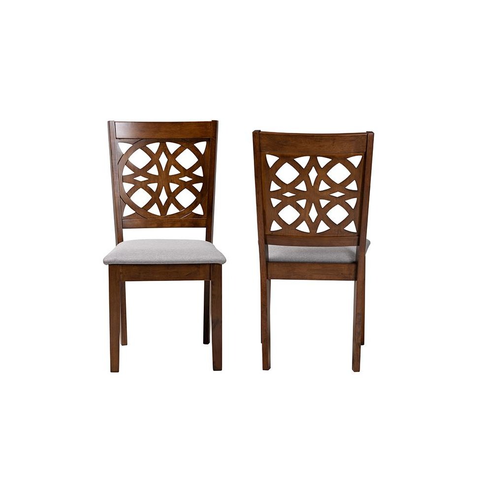 Grey Fabric and Walnut Brown Finished Wood 2-Piece Dining Chair Set. Picture 2
