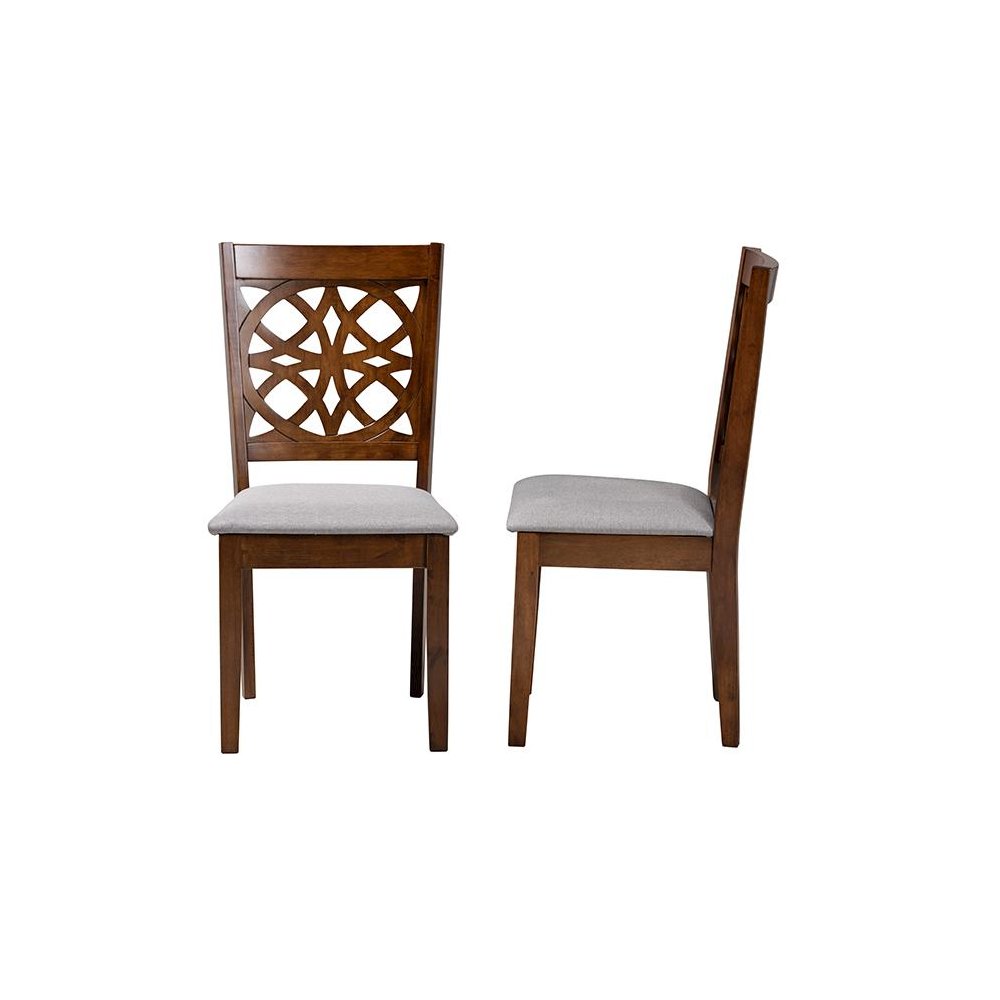 Grey Fabric and Walnut Brown Finished Wood 2-Piece Dining Chair Set. Picture 3