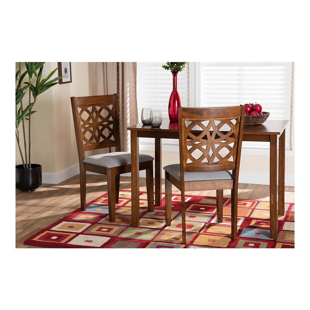 Grey Fabric and Walnut Brown Finished Wood 2-Piece Dining Chair Set. Picture 7