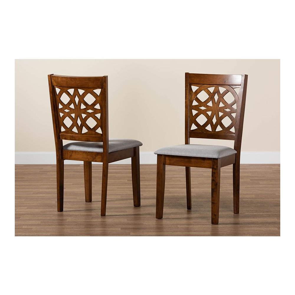 Grey Fabric and Walnut Brown Finished Wood 2-Piece Dining Chair Set. Picture 8