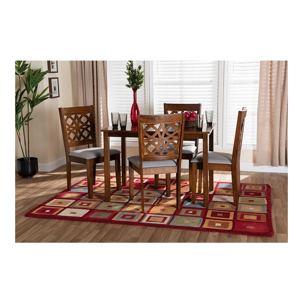 Abigail Modern Grey Fabric and Walnut Brown Finished Wood 5-Piece Dining Set. Picture 8