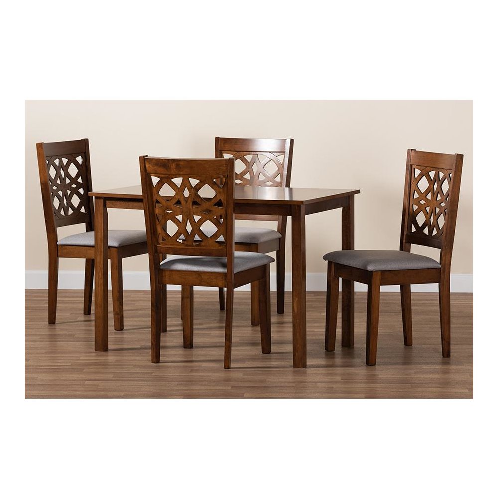 Abigail Modern Grey Fabric and Walnut Brown Finished Wood 5-Piece Dining Set. Picture 9