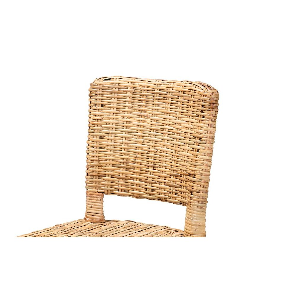Bohemian Dark Brown Finished Wood and Natural Rattan 2-Piece Dining Chair Set. Picture 4