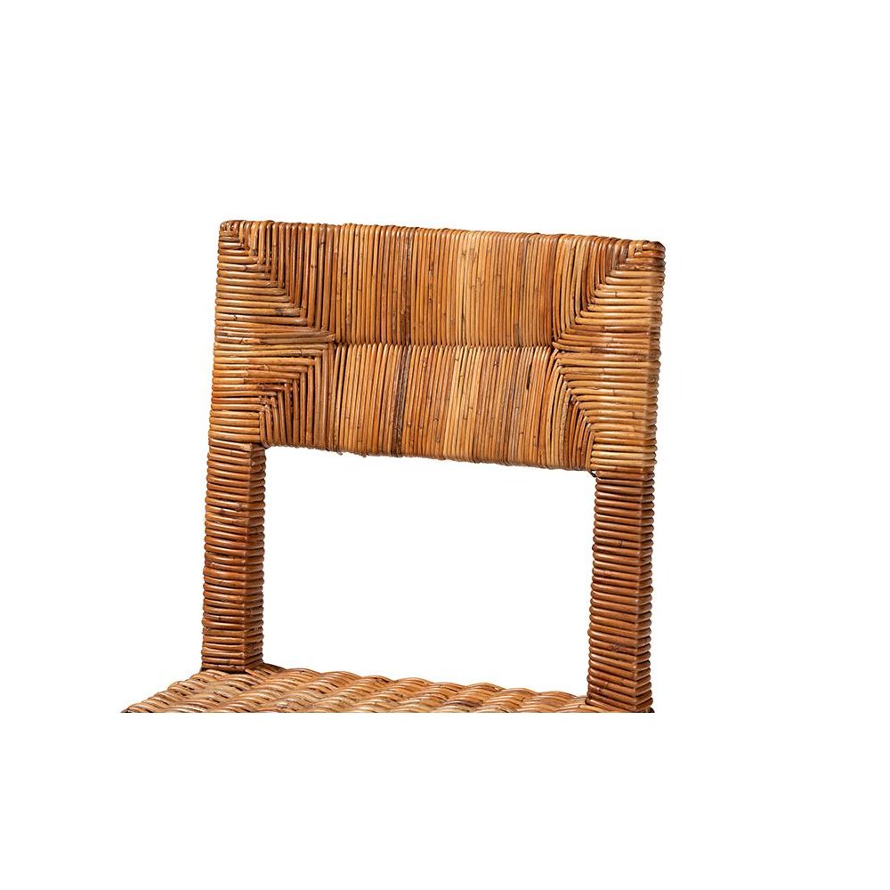 Bohemian Dark Brown Finished Wood and Natural Rattan 2-Piece Dining Chair Set. Picture 4