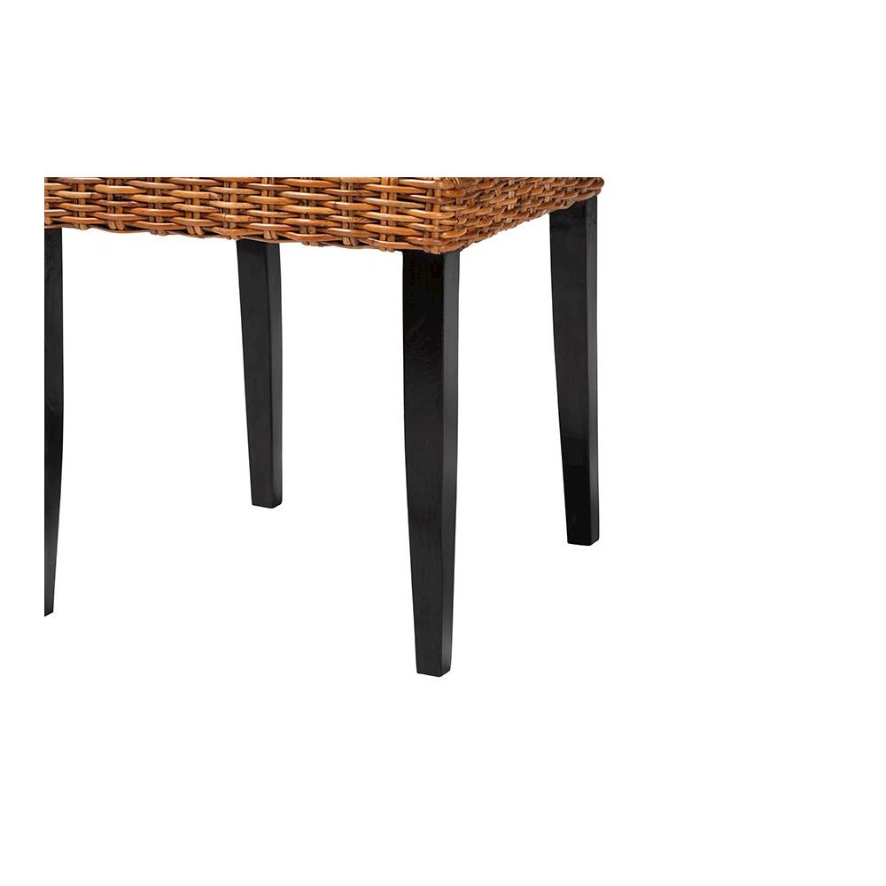 Bohemian Dark Brown Finished Wood and Natural Rattan 2-Piece Dining Chair Set. Picture 5