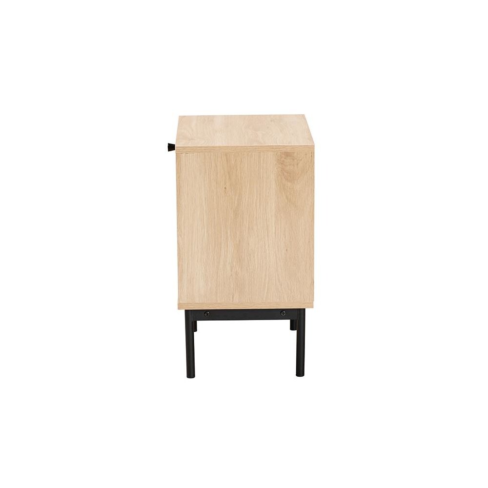 Light Brown and Black 1-Drawer End Table with Woven Rattan Accent. Picture 4
