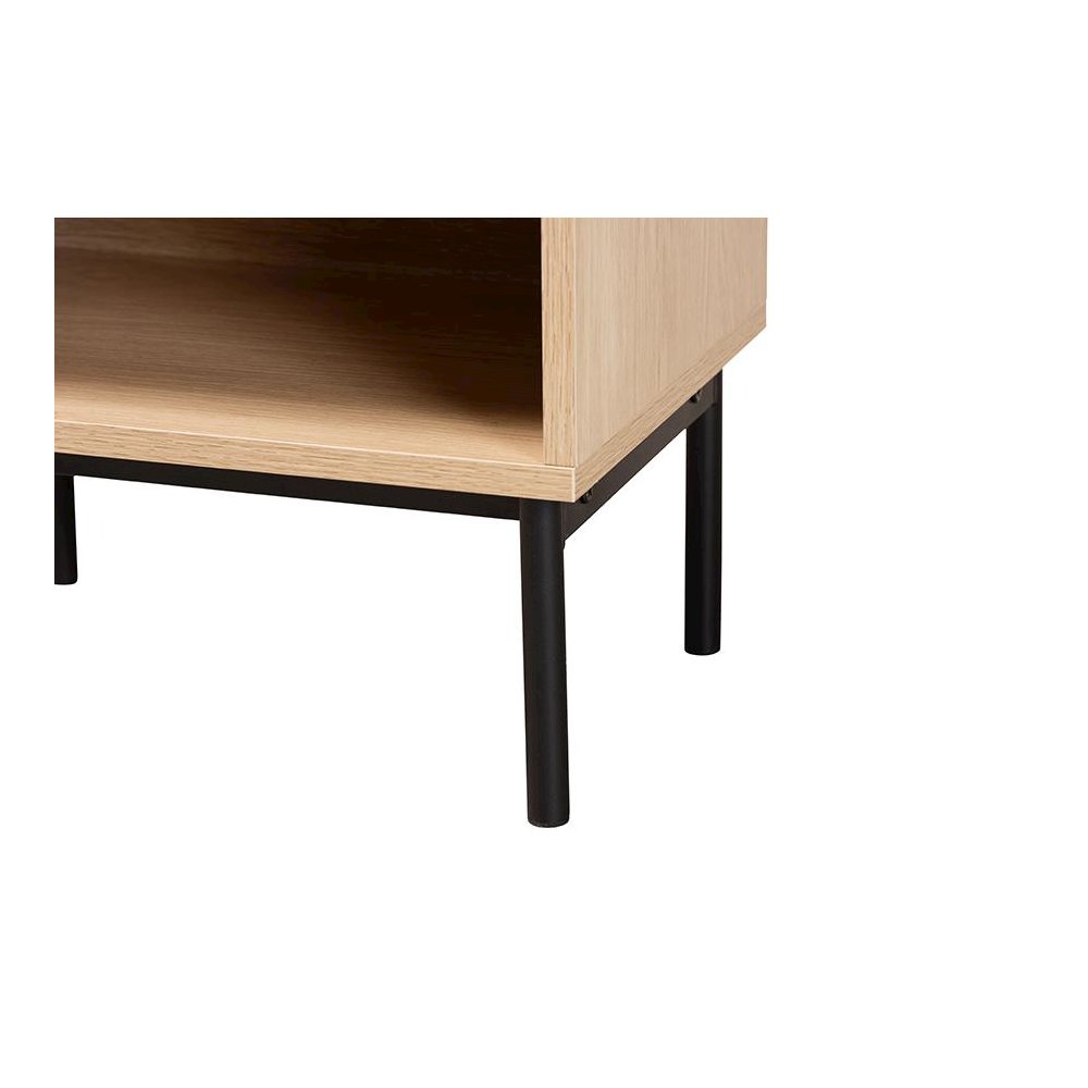 Light Brown and Black 1-Drawer End Table with Woven Rattan Accent. Picture 6