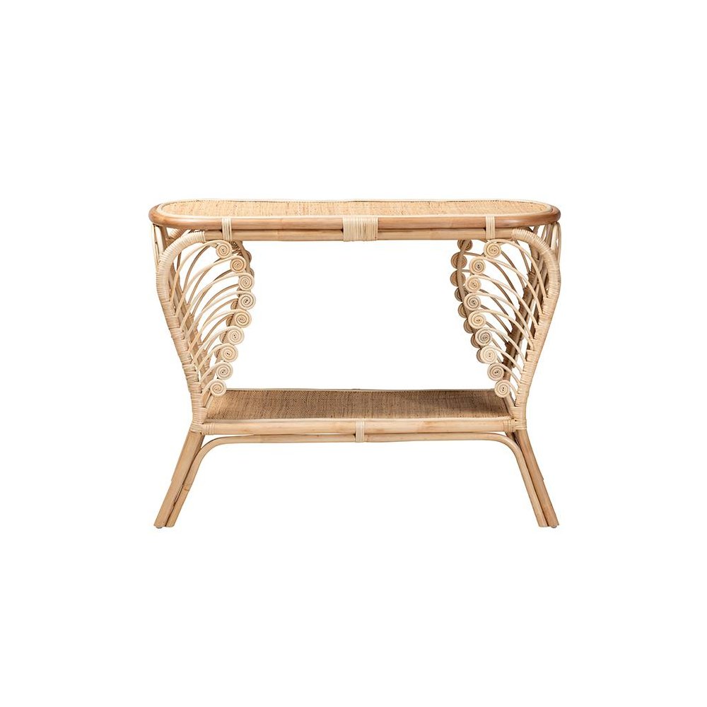 bali & pari Bastet Modern Bohemian Natural Brown Rattan 2-Tier Console Table. Picture 2
