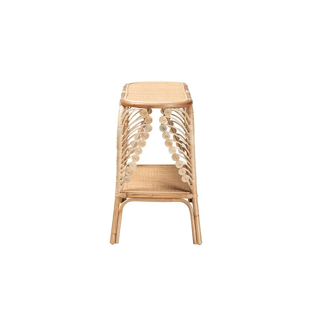bali & pari Bastet Modern Bohemian Natural Brown Rattan 2-Tier Console Table. Picture 3