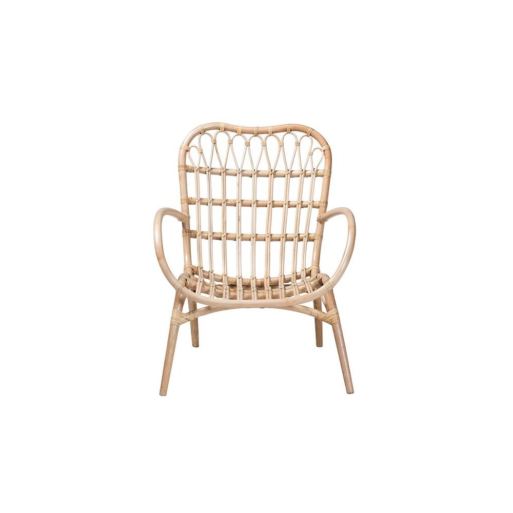 bali & pari Bajo Modern Bohemian Natural Brown Rattan Arm Chair. Picture 2