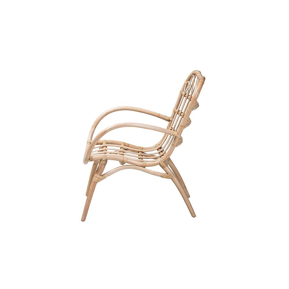 bali & pari Bajo Modern Bohemian Natural Brown Rattan Arm Chair. Picture 3