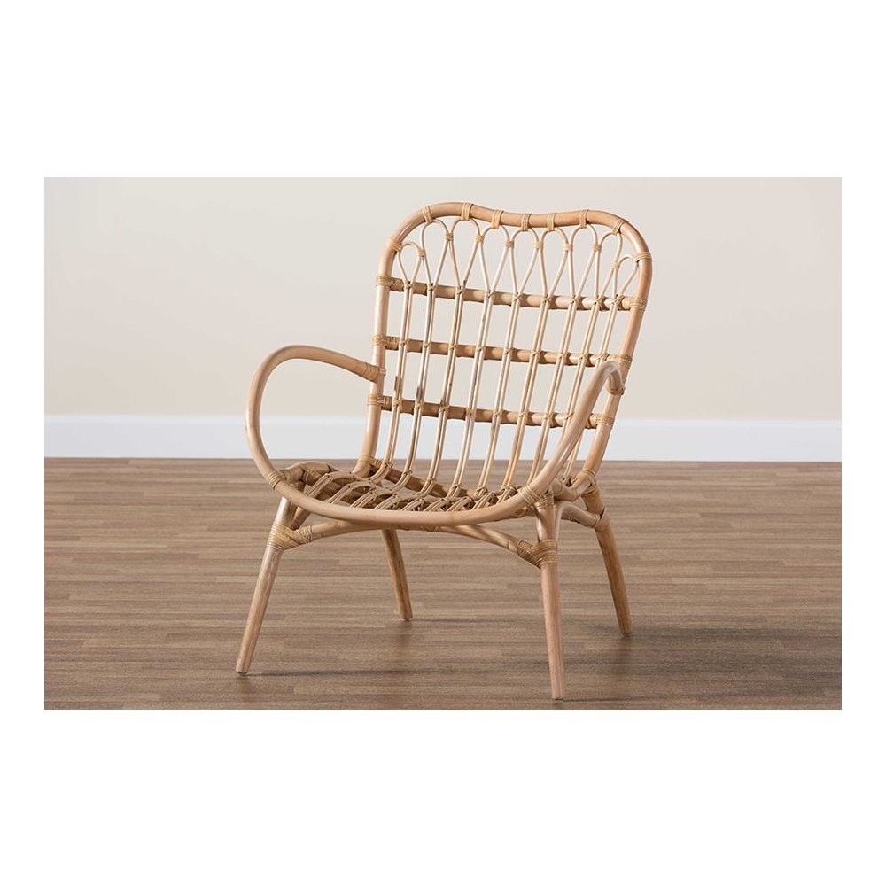 bali & pari Bajo Modern Bohemian Natural Brown Rattan Arm Chair. Picture 9