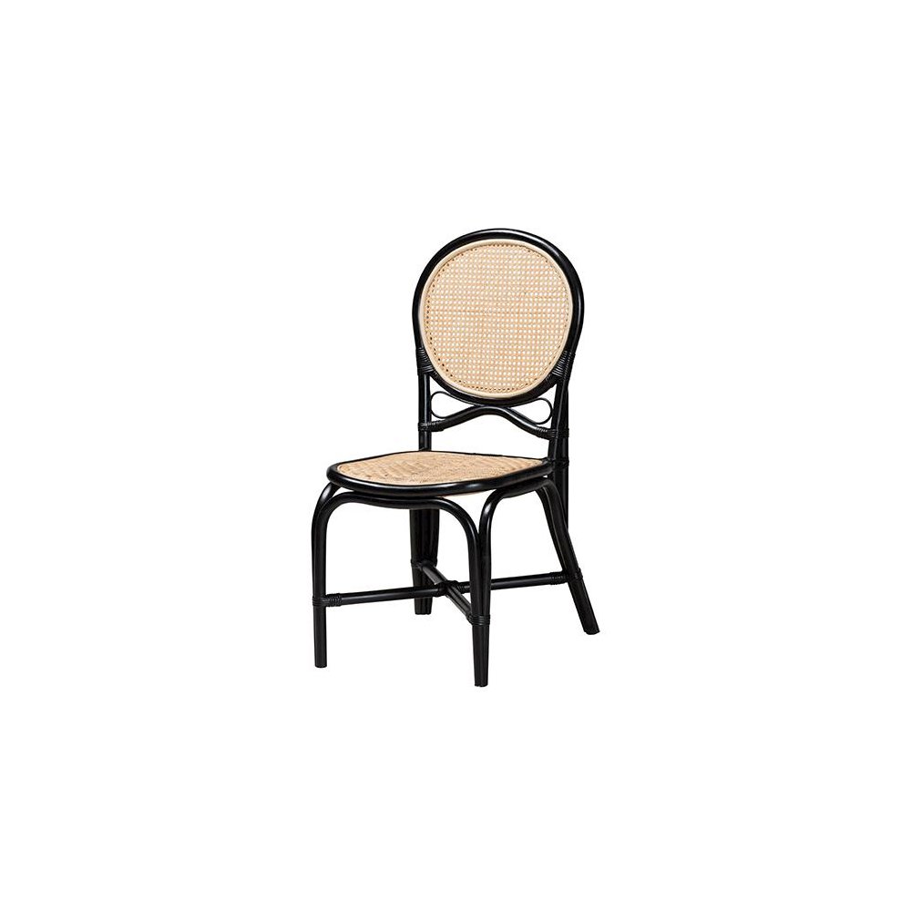 Two-Tone Black and Natural Brown Rattan Dining Chair. Picture 1