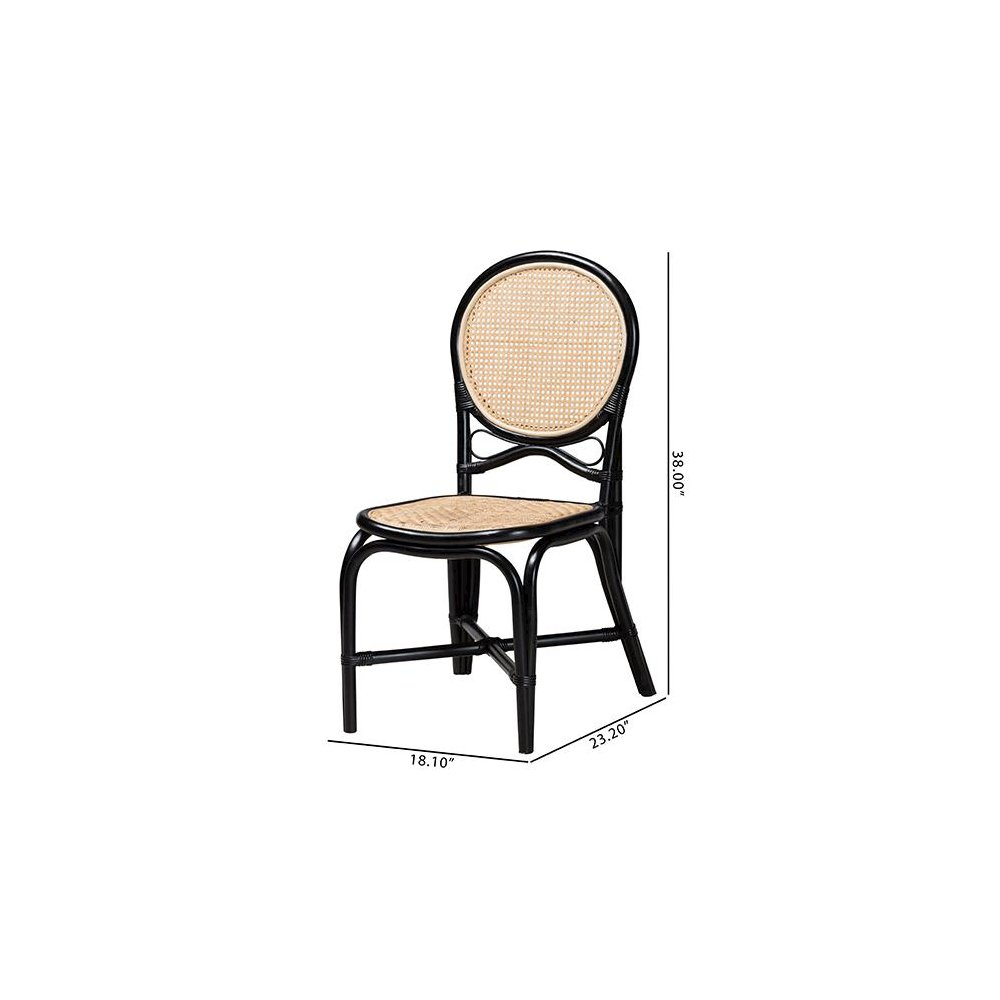 Two-Tone Black and Natural Brown Rattan Dining Chair. Picture 10