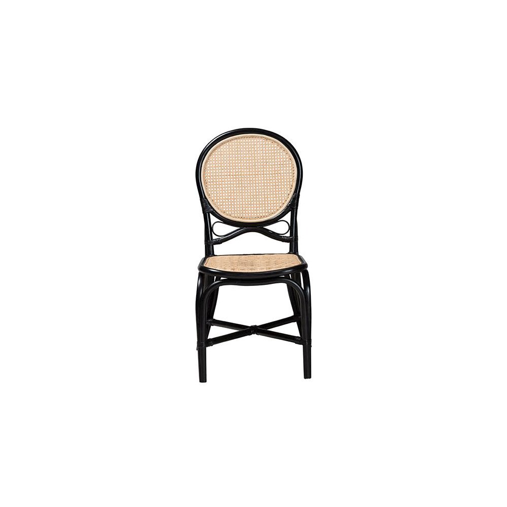 Two-Tone Black and Natural Brown Rattan Dining Chair. Picture 2