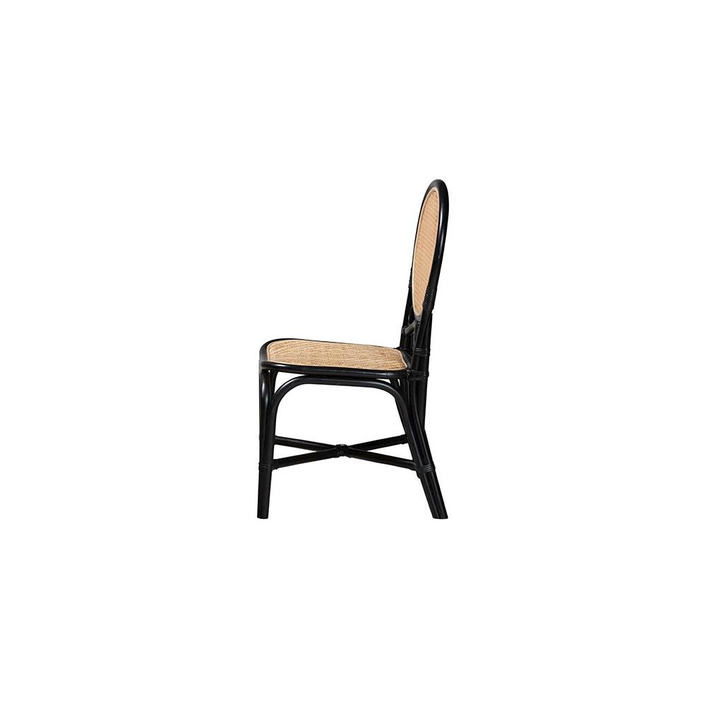 Two-Tone Black and Natural Brown Rattan Dining Chair. Picture 3