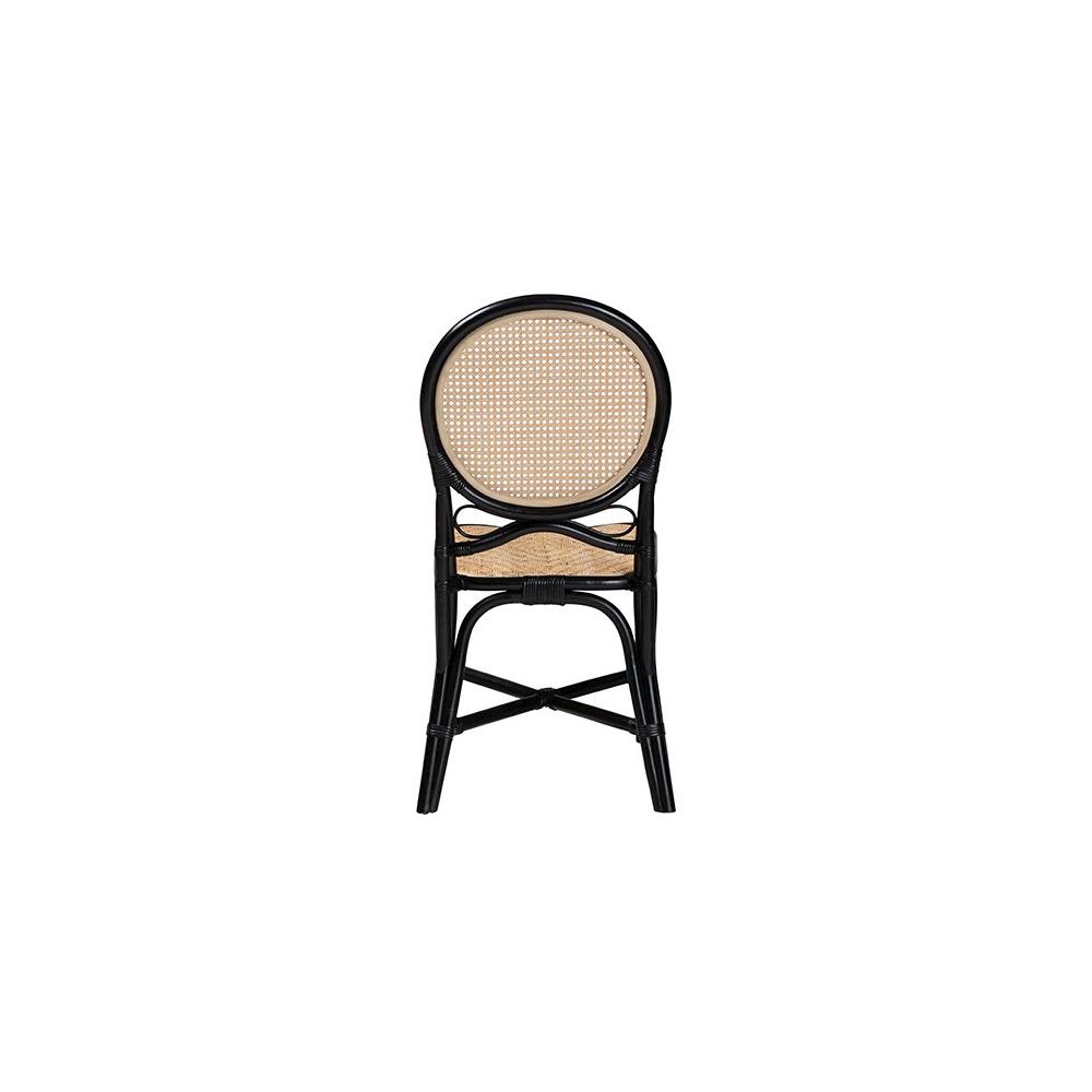 Two-Tone Black and Natural Brown Rattan Dining Chair. Picture 4