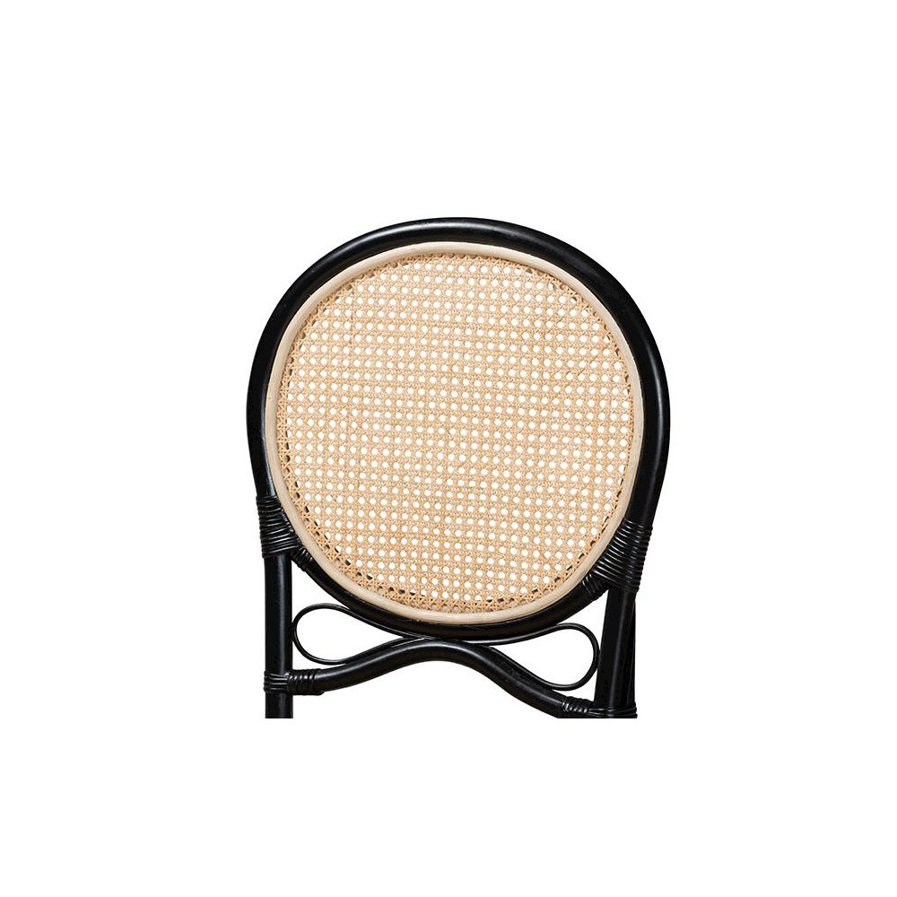 Two-Tone Black and Natural Brown Rattan Dining Chair. Picture 5