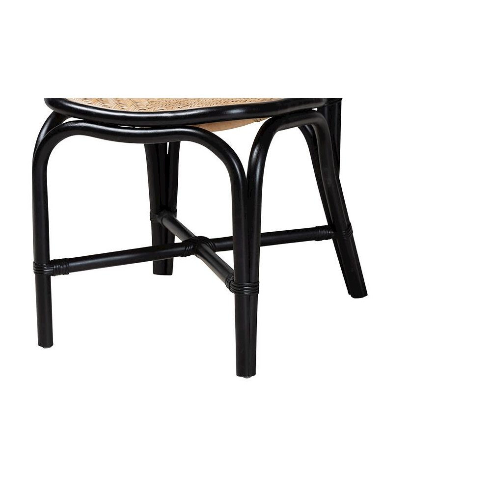 Two-Tone Black and Natural Brown Rattan Dining Chair. Picture 6