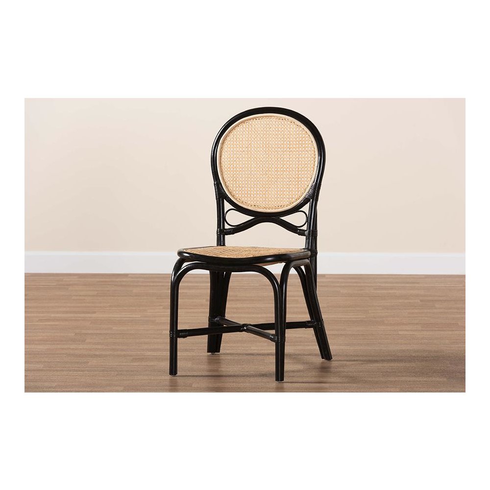 Two-Tone Black and Natural Brown Rattan Dining Chair. Picture 9