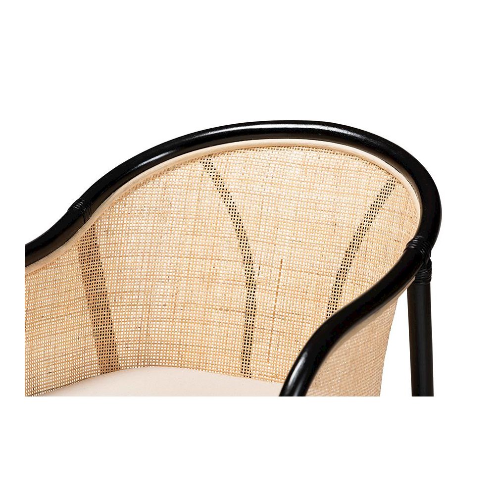 Bohemian Two-Tone Black and Natural Brown Rattan 2-Piece Dining Chair Set. Picture 4