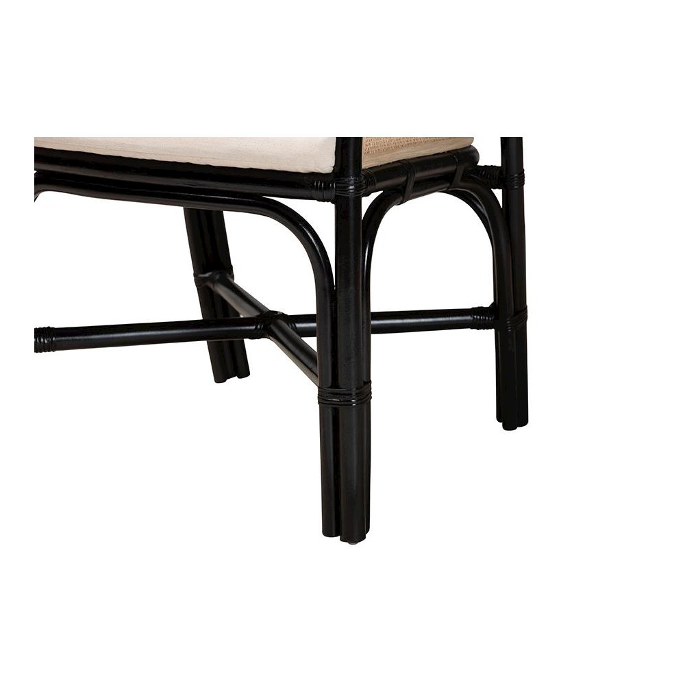 Bohemian Two-Tone Black and Natural Brown Rattan 2-Piece Dining Chair Set. Picture 5