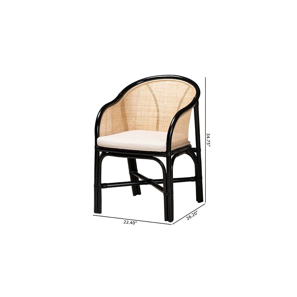 Bohemian Two-Tone Black and Natural Brown Rattan 2-Piece Dining Chair Set. Picture 9