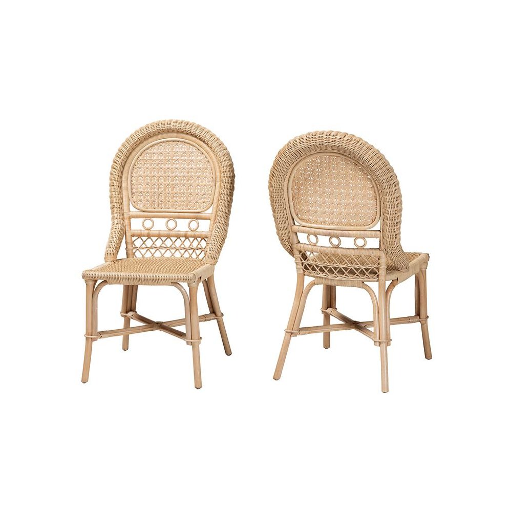 bali & pari Jelita Modern Bohemian Natural Brown Rattan 2-Piece Dining Chair Set. Picture 1