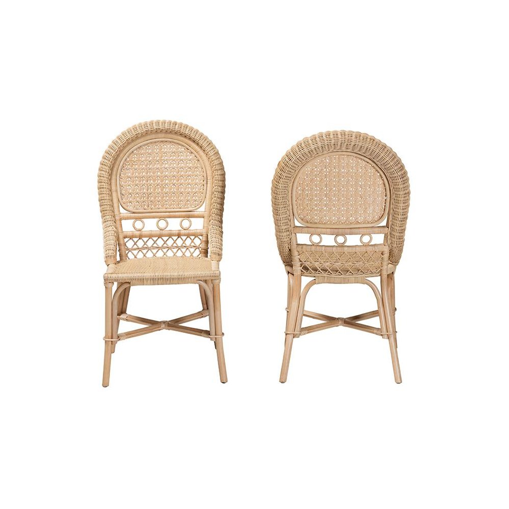 bali & pari Jelita Modern Bohemian Natural Brown Rattan 2-Piece Dining Chair Set. Picture 2