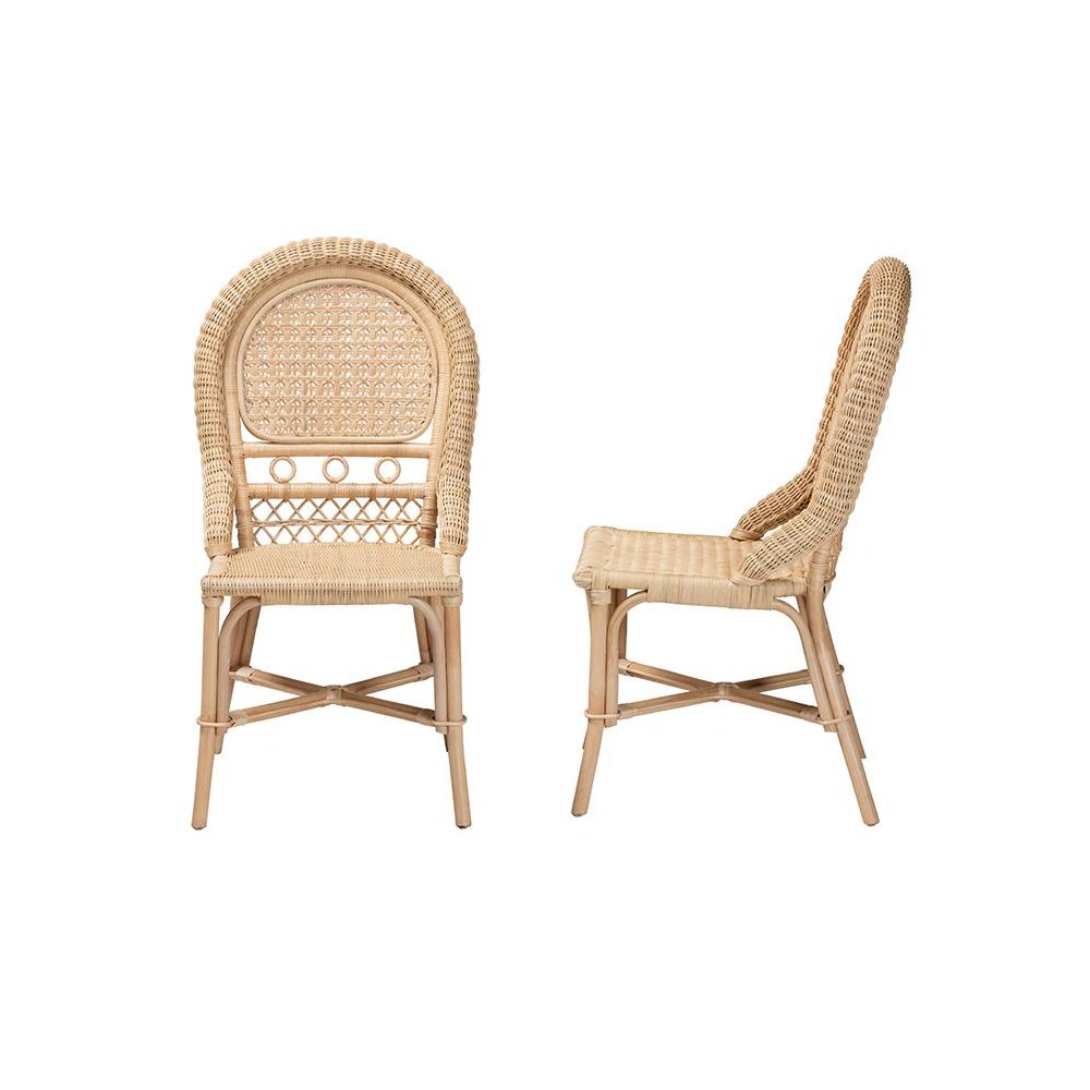 bali & pari Jelita Modern Bohemian Natural Brown Rattan 2-Piece Dining Chair Set. Picture 3