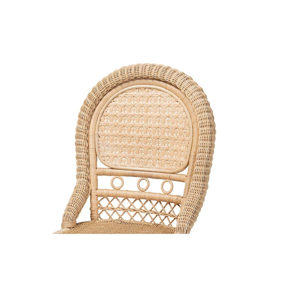 bali & pari Jelita Modern Bohemian Natural Brown Rattan 2-Piece Dining Chair Set. Picture 4