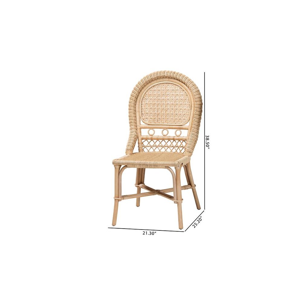 bali & pari Jelita Modern Bohemian Natural Brown Rattan 2-Piece Dining Chair Set. Picture 9
