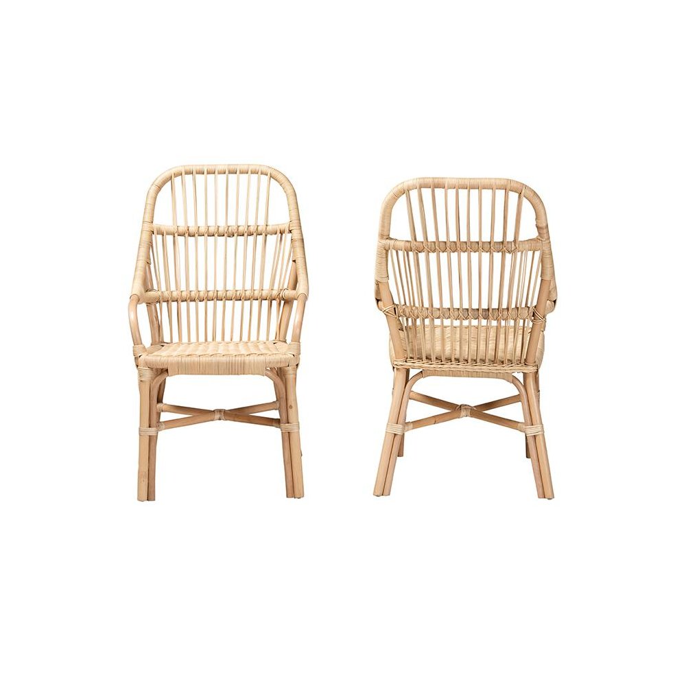 Bohemian Natural Brown Rattan 2-Piece Dining Chair Set. Picture 2