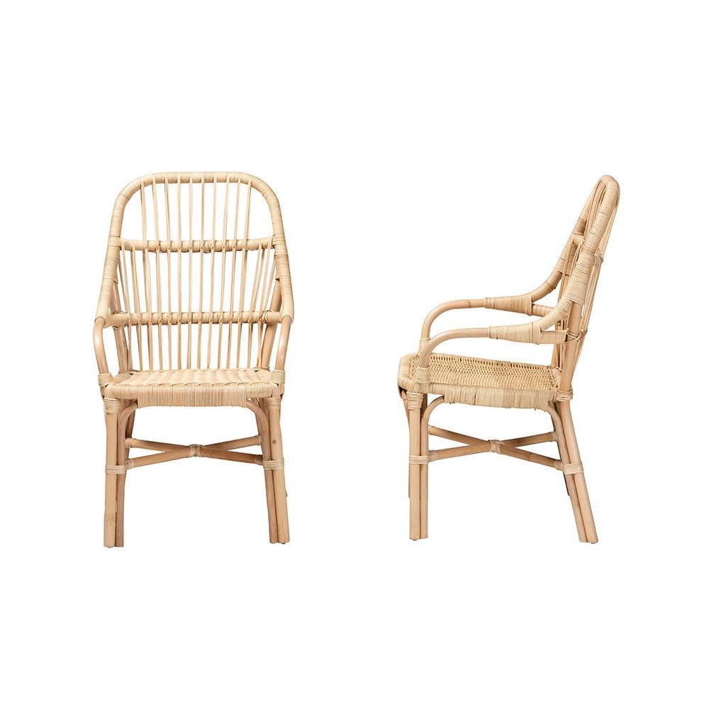 Bohemian Natural Brown Rattan 2-Piece Dining Chair Set. Picture 3