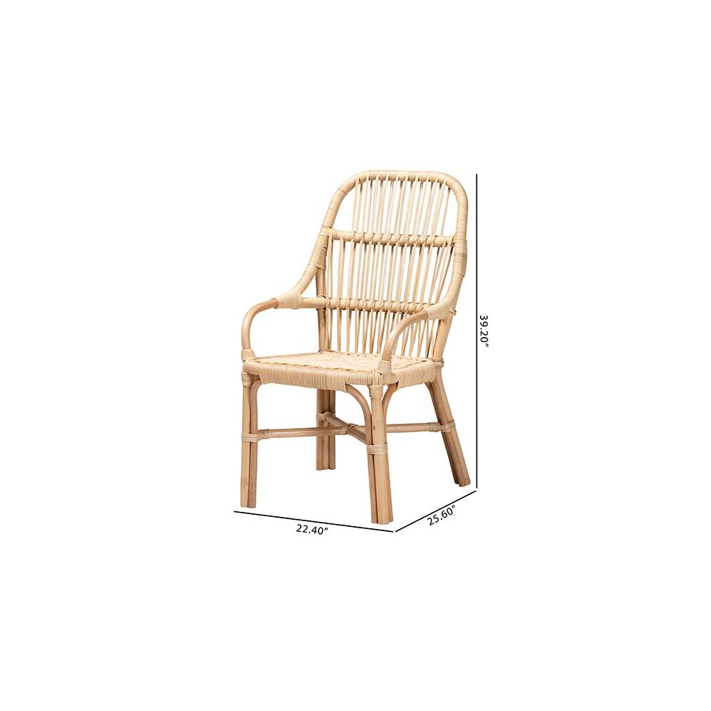 Bohemian Natural Brown Rattan 2-Piece Dining Chair Set. Picture 9