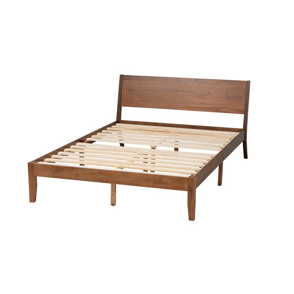 Salvatore Mid-Century Modern Walnut Brown Finished Wood Queen Size Platform Bed. Picture 3
