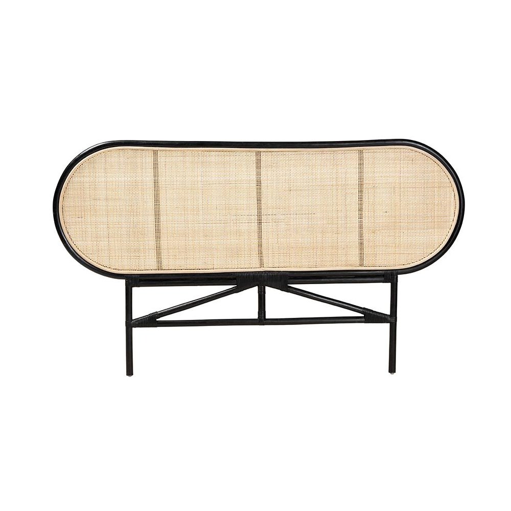Bohemian Two-Tone Black and Natural Brown Rattan Queen Size Standalone Headboard. Picture 2